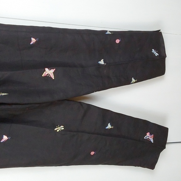 Talbots Irish Linen Black Trousers Novelty Bug/butterfly Embellish Pants Sz.12 - Picture 11 of 16